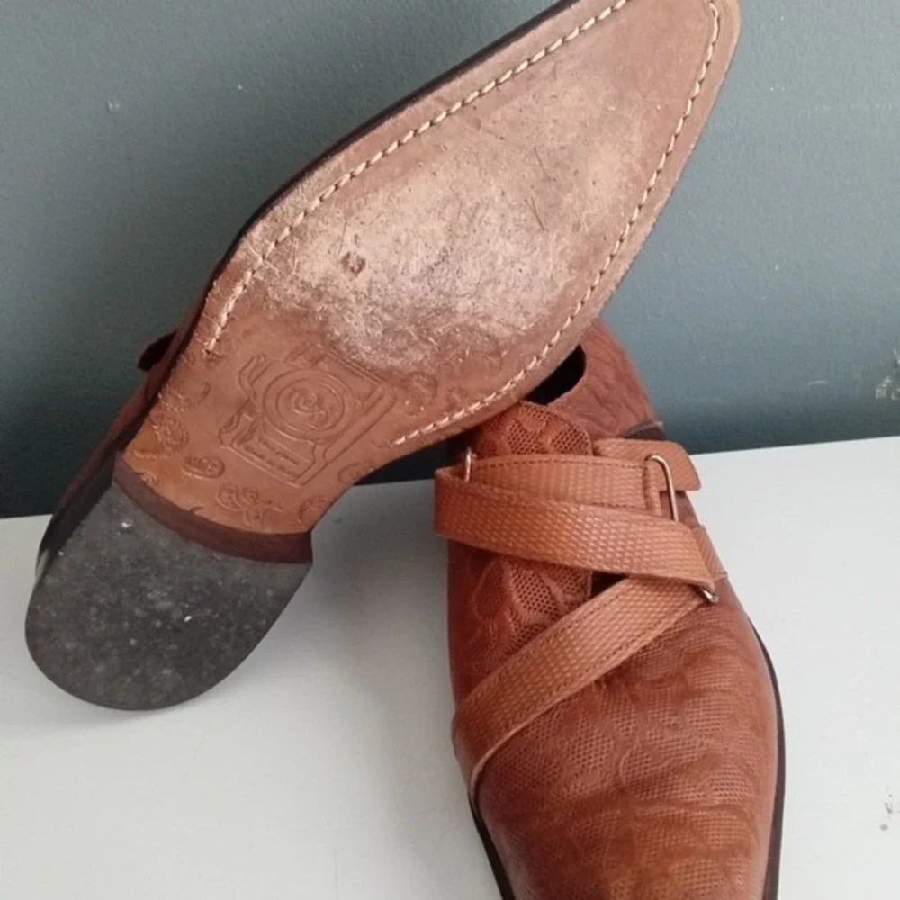 Bespoke Shoes Men Brown Leather Embossed Monk Strap Dress Formal Size‎